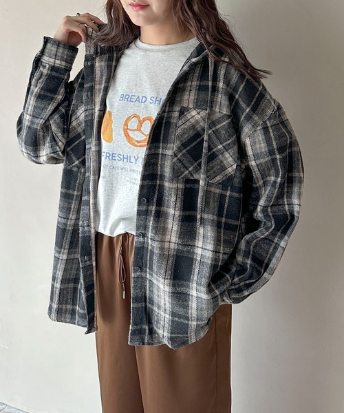PILIT(ピリット)の「フードチェックネルシャツ(シャツ/ブラウス・レディース・ブラウン/ブルー/ブラック・MEDIUM)」の20枚目の写真