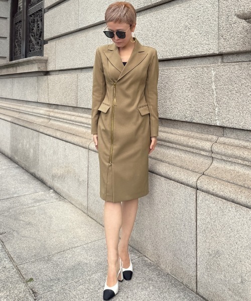 ZIPジャケット風ワンピース（防シワ生地）（ワンピース）｜JENNE