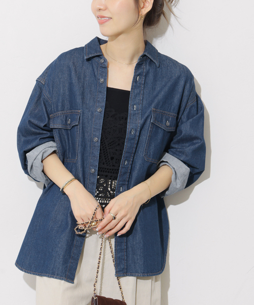 JOURNAL STANDARD relume（ジャーナルスタンダード　レリューム）の「《追加3》9oz デニムワークシャツ（シャツ/ブラウス・レディース・ブルー/ネイビー・FREE）」の6枚目の写真