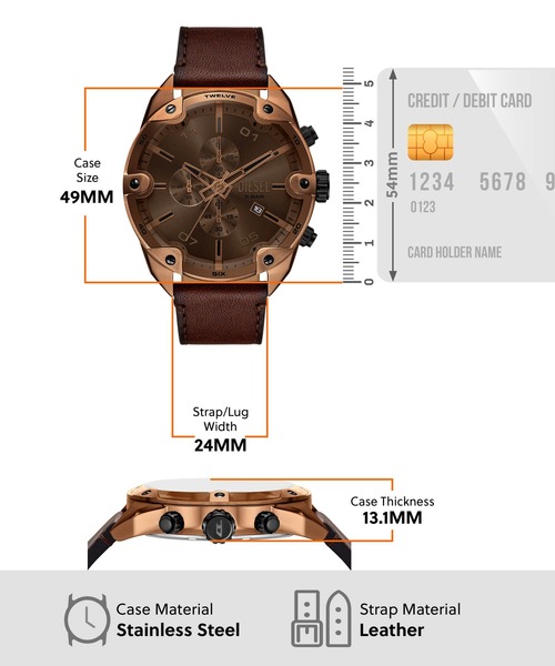 DIESEL(ディーゼル)の「ディーゼル 腕時計 メンズ アナログ レザー DZ4698(アナログ腕時計・メンズ・ブラウン・FREE)」の5枚目の写真