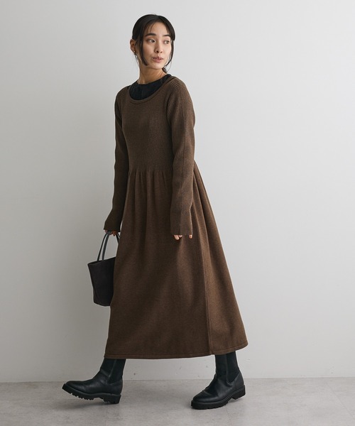 CRAFT STANDARD BOUTIQUE（クラフトスタンダードブティック）の「カットアウトニットワンピース＜ハンドウォッシャブル＞◆（ワンピース・レディース・チャコールグレー/カーキ・FREE）」の8枚目の写真