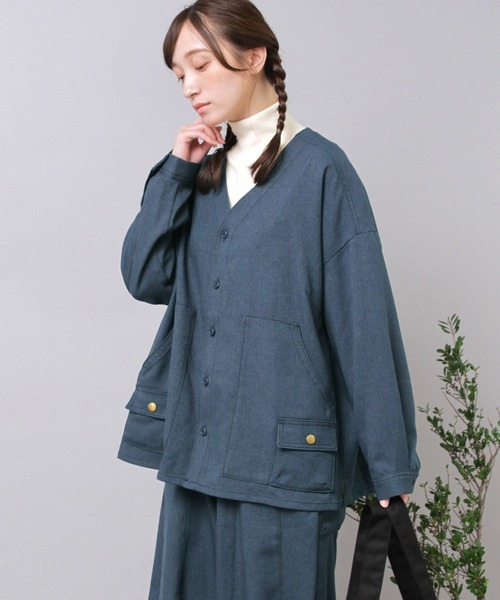 URCH RNA(アーチ アールエヌエー)の「B2927 フレンチワークのウールライクシャツジャケット(シャツ/ブラウス・レディース・アッシュグレー/ブルー/チャコール・FREE)」の18枚目の写真