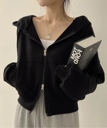 LAC-VERT（ラック・ヴェール）の「【選べる素材】ショート丈ダブルジップパーカー（パーカー）」