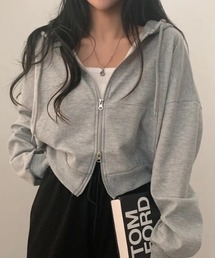 裏起毛ショート丈ダブルジップパーカー