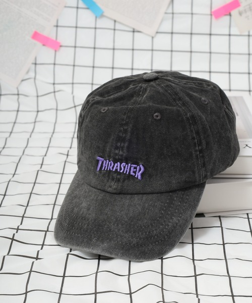 THRASHER（スラッシャー）の「THRASHER ロゴ刺繍 キャップ サイズ調整付き CAP 帽子 男女兼用（キャップ・メンズ・ホワイト/パープル/イエロー・FREE）」の2枚目の写真