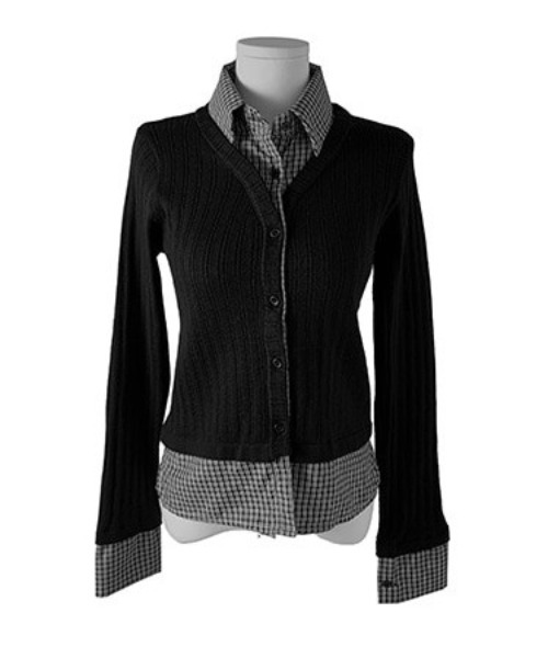 anyonemore（エニワンモア）の「チェック柄シャツレイヤードニットリブカーディガン（カーディガン/ボレロ・レディース・ブラック・FREE）」の14枚目の写真