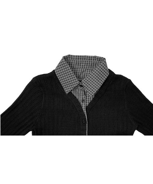 anyonemore（エニワンモア）の「チェック柄シャツレイヤードニットリブカーディガン（カーディガン/ボレロ・レディース・ブラック・FREE）」の16枚目の写真
