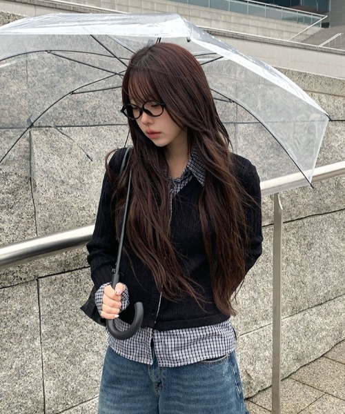 anyonemore（エニワンモア）の「チェック柄シャツレイヤードニットリブカーディガン（カーディガン/ボレロ・レディース・ブラック・FREE）」の11枚目の写真