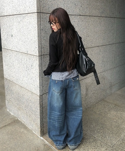 anyonemore（エニワンモア）の「チェック柄シャツレイヤードニットリブカーディガン（カーディガン/ボレロ・レディース・ブラック・FREE）」の7枚目の写真