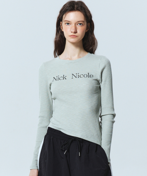 NICK&NICOLE(ニックアンドニコール)の「OBLIQUE LINE LONG SLEEVE TOP_MINT(Tシャツ/カットソー・レディース・その他・MEDIUM)」の1枚目の写真