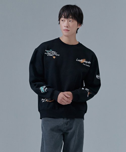 CHASECULT(チェイスカルト)の「共用ドローイング裏起毛スウェットTシャツ-CFRU5125D03(スウェット・レディース・ブラック・90/95/100/105)」の3枚目の写真