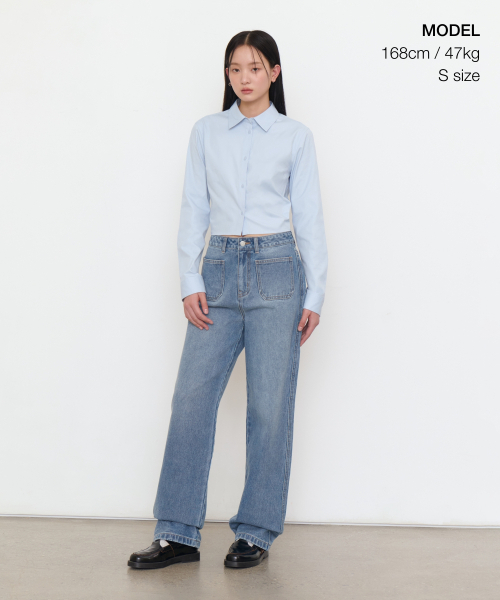 MUSINSA STANDARD WOMAN（ムシンサスタンダードウーマン）の「ウィメンズスリムフィットクロップシャツ[スカイブルー]（シャツ/ブラウス・レディース・その他・SMALL/MEDIUM/LARGE/X-SMALL）」の2枚目の写真