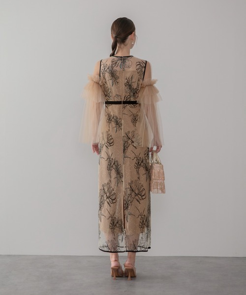 Leja(レジャ)の「【LEJA】フラワーチュールフリルスリーブIラインワンピースドレス美脚効果結婚式 パーティードレス 成人式 二次会 同窓会 お呼ばれ オケージョン 20代 30代(ドレス・レディース・ベージュ/ブラック・SMALL/MEDIUM)」の8枚目の写真
