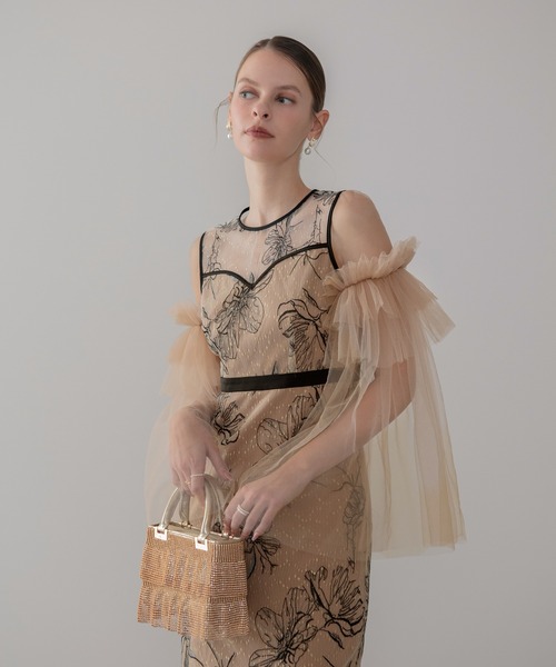 Leja(レジャ)の「【LEJA】フラワーチュールフリルスリーブIラインワンピースドレス美脚効果結婚式 パーティードレス 成人式 二次会 同窓会 お呼ばれ オケージョン 20代 30代(ドレス・レディース・ベージュ/ブラック・SMALL/MEDIUM)」の16枚目の写真