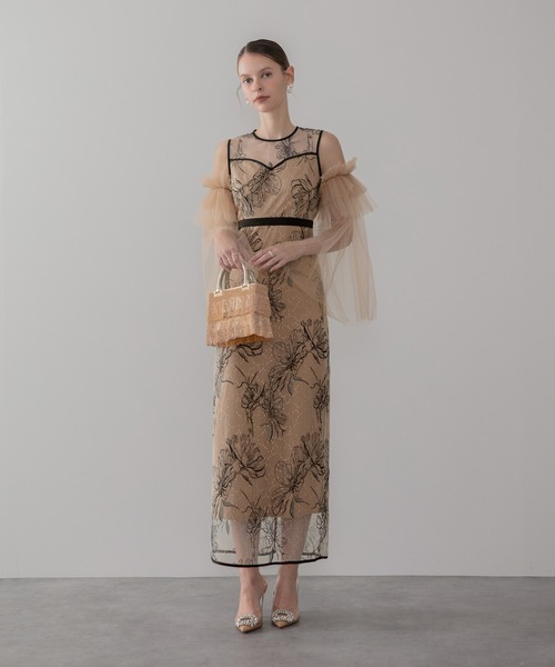 Leja(レジャ)の「【LEJA】フラワーチュールフリルスリーブIラインワンピースドレス美脚効果結婚式 パーティードレス 成人式 二次会 同窓会 お呼ばれ オケージョン 20代 30代(ドレス・レディース・ベージュ/ブラック・SMALL/MEDIUM)」の14枚目の写真