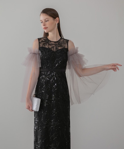 Leja(レジャ)の「【LEJA】フラワーチュールフリルスリーブIラインワンピースドレス美脚効果結婚式 パーティードレス 成人式 二次会 同窓会 お呼ばれ オケージョン 20代 30代(ドレス・レディース・ベージュ/ブラック・SMALL/MEDIUM)」の15枚目の写真