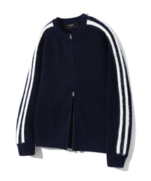 ウォッシャブルヘアリーブラシトラックジップアップニット（NAVY）