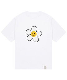 [ユニセックス]ペインティングビッグフラワードット半袖Tシャツ_ホワイト