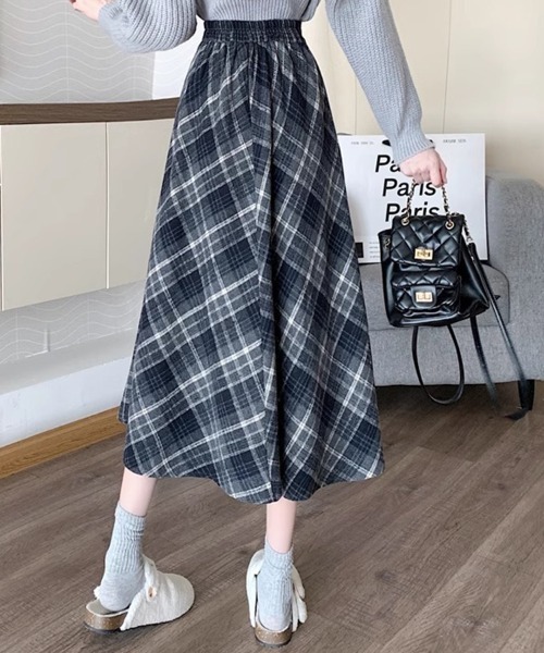 SallyLunn（サリーラン）の「ミモレ丈チェックスカート（スカート・レディース・ネイビー/ブラウン・LARGE/MEDIUM）」の22枚目の写真