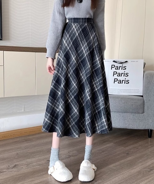 SallyLunn（サリーラン）の「ミモレ丈チェックスカート（スカート・レディース・ネイビー/ブラウン・LARGE/MEDIUM）」の13枚目の写真