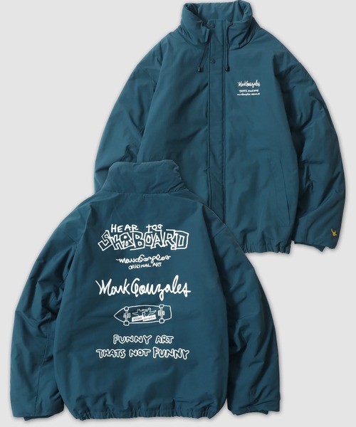 Mark Gonzales（マーク・ゴンザレス）の「MARK GONZALES ARTWORK COLLECTION/マークゴンザレス 別注 オーバーサイズ ドローコード パファージャケット パデッドジャケット ファイバーダウンジャケット レディース メンズ（ダウンジャケット/コート・メンズ・ブラック/ブルーグリーン/ライトグレー・M/L/XL）」の3枚目の写真