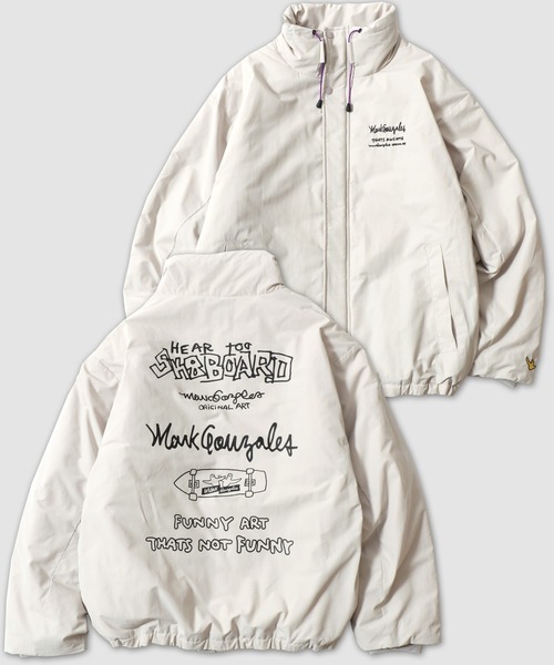 Mark Gonzales（マーク・ゴンザレス）の「MARK GONZALES ARTWORK COLLECTION/マークゴンザレス 別注 オーバーサイズ ドローコード パファージャケット パデッドジャケット ファイバーダウンジャケット レディース メンズ（ダウンジャケット/コート・メンズ・ブラック/ブルーグリーン/ライトグレー・M/L/XL）」の2枚目の写真