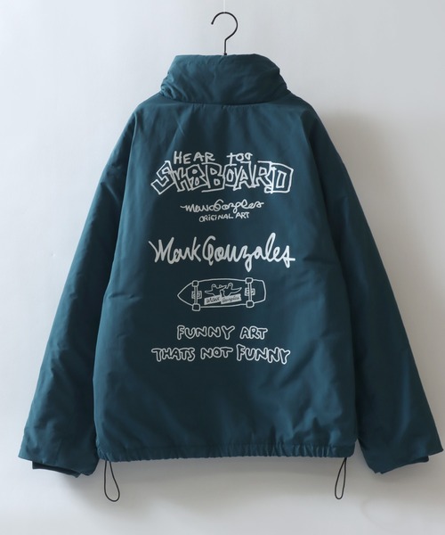 Mark Gonzales（マーク・ゴンザレス）の「MARK GONZALES ARTWORK COLLECTION/マークゴンザレス 別注 オーバーサイズ ドローコード パファージャケット パデッドジャケット ファイバーダウンジャケット レディース メンズ（ダウンジャケット/コート・メンズ・ブラック/ブルーグリーン/ライトグレー・M/L/XL）」の18枚目の写真