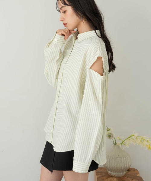 hinari（ヒナリ）の「マルチWAYストライプシャツ（シャツ/ブラウス・レディース・クリーム/サックスブルー・FREE）」の12枚目の写真