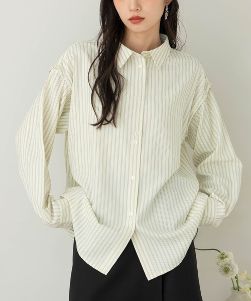hinari（ヒナリ）の「マルチWAYストライプシャツ（シャツ/ブラウス・レディース・クリーム/サックスブルー・FREE）」の14枚目の写真