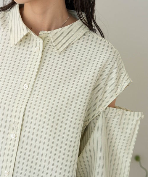 hinari（ヒナリ）の「マルチWAYストライプシャツ（シャツ/ブラウス・レディース・クリーム/サックスブルー・FREE）」の6枚目の写真