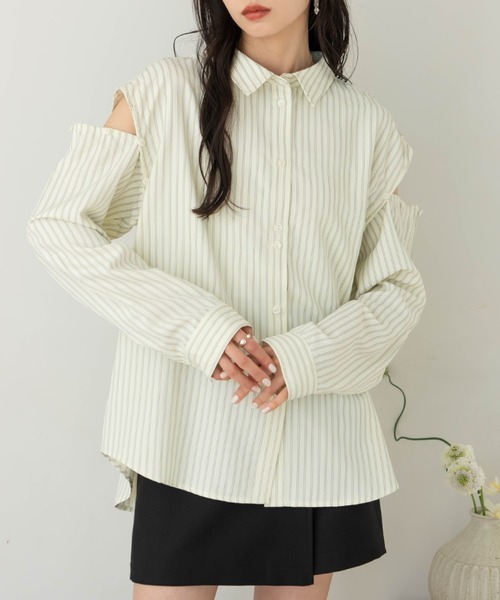 hinari（ヒナリ）の「マルチWAYストライプシャツ（シャツ/ブラウス・レディース・クリーム/サックスブルー・FREE）」の3枚目の写真