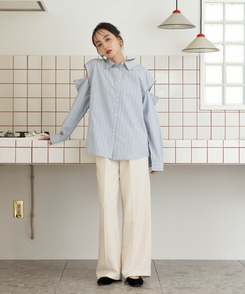 hinari マルチWAYストライプシャツ サックスブルー マルチWAYストライプシャツ（シャツ/ブラウス）｜hinari（ヒナリ）の