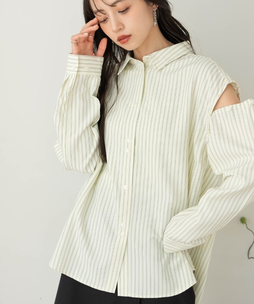 hinari（ヒナリ）の「マルチWAYストライプシャツ（シャツ/ブラウス・レディース・クリーム/サックスブルー・FREE）」の4枚目の写真