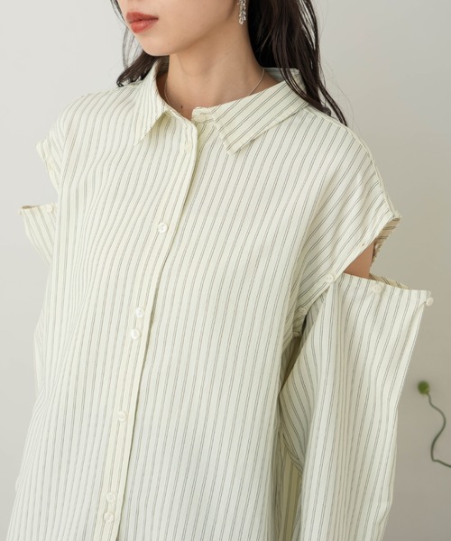 hinari（ヒナリ）の「マルチWAYストライプシャツ（シャツ/ブラウス・レディース・クリーム/サックスブルー・FREE）」の8枚目の写真