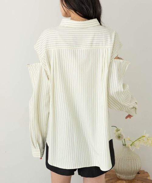 hinari（ヒナリ）の「マルチWAYストライプシャツ（シャツ/ブラウス・レディース・クリーム/サックスブルー・FREE）」の13枚目の写真