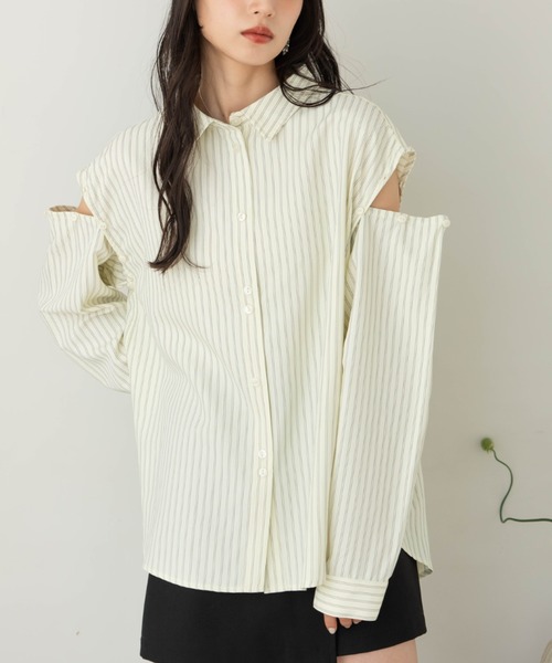 hinari（ヒナリ）の「マルチWAYストライプシャツ（シャツ/ブラウス・レディース・クリーム/サックスブルー・FREE）」の5枚目の写真