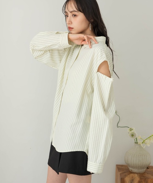 hinari（ヒナリ）の「マルチWAYストライプシャツ（シャツ/ブラウス・レディース・クリーム/サックスブルー・FREE）」の10枚目の写真