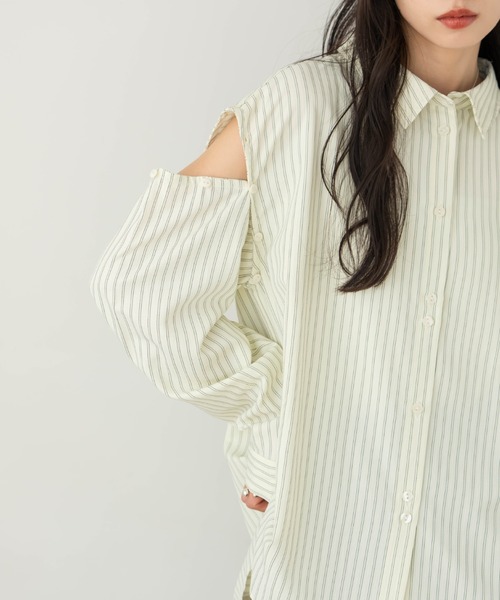 hinari（ヒナリ）の「マルチWAYストライプシャツ（シャツ/ブラウス・レディース・クリーム/サックスブルー・FREE）」の11枚目の写真