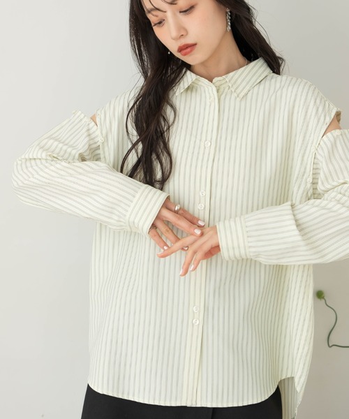 hinari（ヒナリ）の「マルチWAYストライプシャツ（シャツ/ブラウス・レディース・クリーム/サックスブルー・FREE）」の9枚目の写真