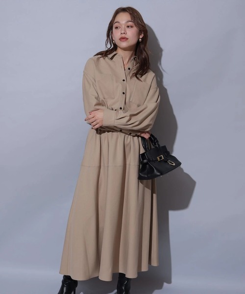 ウール調ドロストシャツワンピース（ワンピース）｜Arpege story
