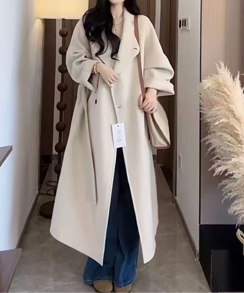 LUCPY(ラクピー)の「ウールタッチロングガウンコート(その他アウター・レディース・ブラウン/ライトホワイト/グレー/ブラック・X-LARGE/LARGE/MEDIUM/SMALL)」の2枚目の写真