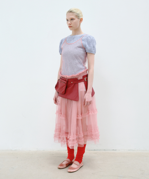 AOPT(アオプト)の「SHEER FRILL LAYERED DRESS - SALMON PINK(ワンピース・レディース・その他・SMALL/MEDIUM)」の2枚目の写真
