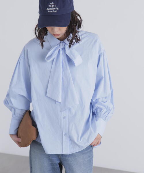 FREE'S MART(フリーズマート)の「◆ボウタイ付きブラウス(シャツ/ブラウス・レディース・ホワイト/ホワイト系その他/ブルー・FREE)」の3枚目の写真