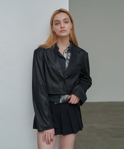 クロップミックスレザージャケット