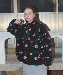 FLORAL HALF BUTTON FLEECE ANORAK _BLACK