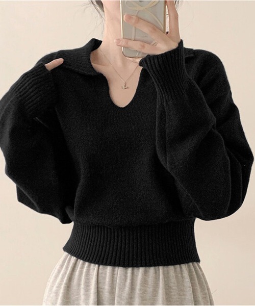 襟付きVネックニットトップス（ニット/セーター）｜ReRe（リリ）の