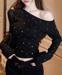 Tシャツ/カットソー（ブラック/黒色系・オフショルダー）ファッション