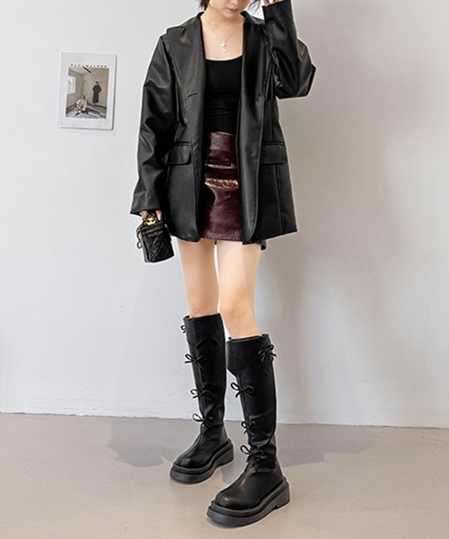 Lace Ladies(レースレディース)の「レザー調 メニー リボン ロング ブーツ(ブーツ・レディース・ブラック/ブラウン・22.5cm/23cm/23.5cm/24cm/24.5cm)」の3枚目の写真
