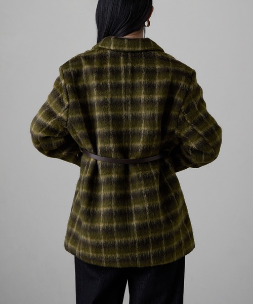 セール】チェックシャギーウエストマークテーラードジャケット