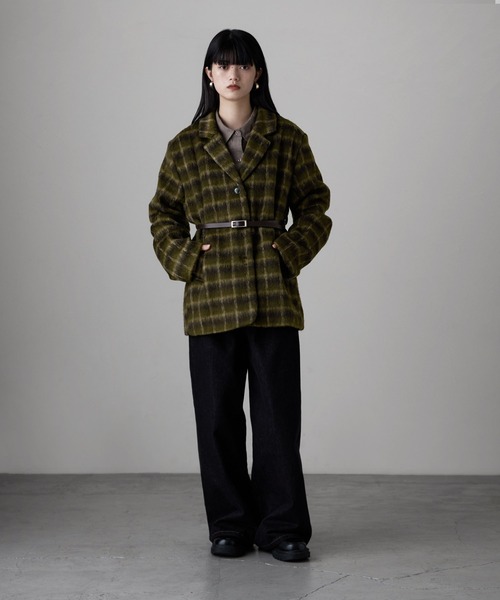 PRADA ダークカーキ チェック柄 テーラードジャケット レディース ダブルブレスト チェックジャケット テーラードジャケット